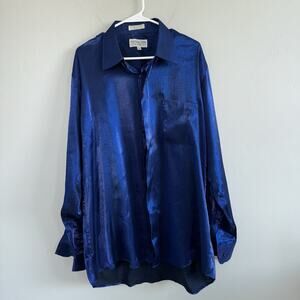 Pontelli Uomo Long Sleeve Button Up Men’s Dress Shirt Blue Sz XL 17-17.5 Satin